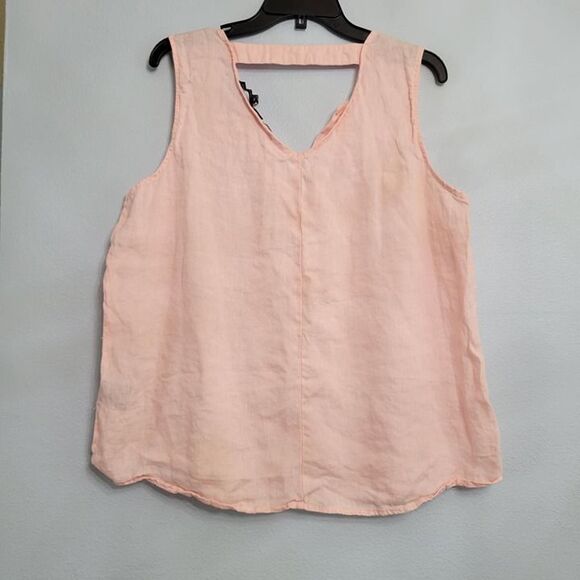 HARVE BENARD Pure Linen Pink Sleeveless V-Neck Top Relaxed Resort Coastal XL - Picture 2 of 5
